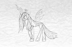 Size: 769x500 | Tagged: safe, artist:stasysolitude, queen chrysalis, changeling, changeling queen, g4, angry, animated, female, frame by frame, gif, holes, monochrome, pencil style, queen, solo, texture