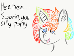 Size: 2048x1536 | Tagged: safe, artist:eclipse-monsoon, oc, oc only, oc:krylone, pony, unicorn, dialogue, rainbow hair, solo