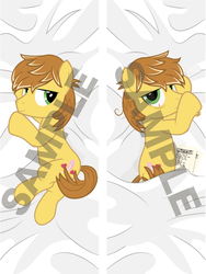 Size: 600x800 | Tagged: safe, artist:dm29, feather bangs, earth pony, pony, g4, hard to say anything, album cover, bedroom eyes, bloodshot eyes, body pillow, body pillow design, male, music, music notes, obtrusive watermark, pen, sheet music, solo, stallion, watermark