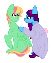 Size: 912x1088 | Tagged: safe, artist:calibykitty, oc, oc only, oc:diva nuit, oc:windflower, pony, clothes, couple, dress, female, husband and wife, male, multiple pregnancy, oc x oc, offspring, offspring shipping, parent:coloratura, parent:sunflower, parent:zephyr breeze, parents:canon x oc, parents:zephyrflower, pregnant, shipping, simple background, straight, white background, worried