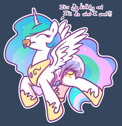 Size: 1566x1618 | Tagged: safe, artist:sylph-space, princess celestia, alicorn, pony, g4, adult foal, diaper, female, non-baby in diaper, pacifier, poofy diaper, solo