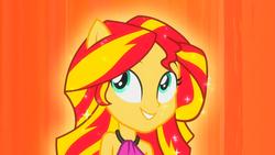 Size: 1920x1080 | Tagged: safe, screencap, sunset shimmer, equestria girls, g4, my little pony equestria girls: rainbow rocks, female, glowing, grin, ponied up, sleeveless, smiling, solo, sparkles, transformation