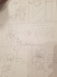 Size: 4032x3024 | Tagged: safe, oc, oc only, oc:ash, pony, the clone that got away, clothes, comic, days-of-ash, diane, flower, glasses, high res, letter, pony prom, redesign, traditional art