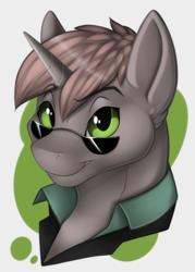 Size: 2500x3500 | Tagged: safe, artist:drawponies, oc, oc only, oc:order compulsive, pony, unicorn, clothes, commission, high res, looking at you, male, shirt, smiling, solo, stallion, sunglasses