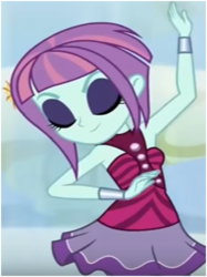 Size: 365x489 | Tagged: safe, screencap, sunny flare, equestria girls, equestria girls specials, g4, my little pony equestria girls: dance magic, clothes, eyes closed, female, skirt, solo