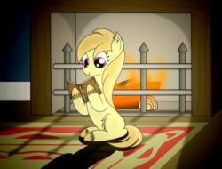 Size: 2400x1824 | Tagged: safe, artist:dinkyuniverse, noi, pony, g4, book, cute, female, filly, fire, fireplace, heartwarming, house, night, reading, reading is magic, shading, shadows, story included, unshorn fetlocks, warm