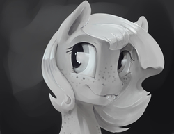 Size: 3300x2550 | Tagged: safe, artist:silfoe, princess luna, earth pony, pony, royal sketchbook, g4, bust, cute, female, filly, freckles, grayscale, high res, lunabetes, mlem, monochrome, portrait, solo, tongue out, woona, younger