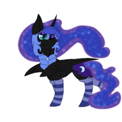 Size: 2560x2560 | Tagged: safe, artist:brokensilence, nightmare moon, pony, g4, armor, chest fluff, clothes, cute, female, high res, moonabetes, one eye closed, pouting, simple background, socks, solo, striped socks, thigh highs, transparent background, tsundere, tsundere moon