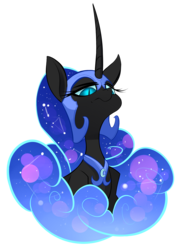 Size: 2480x3507 | Tagged: safe, artist:underpable, nightmare moon, alicorn, pony, g4, bust, constellation, ethereal mane, female, galaxy mane, high res, simple background, solo, transparent background