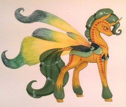 Size: 1024x869 | Tagged: safe, artist:oneiria-fylakas, oc, oc only, oc:nitesh, ambryn, original species, pony, pink background, simple background, solo, traditional art