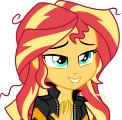 Size: 3048x3001 | Tagged: safe, artist:cloudy glow, sunset shimmer, equestria girls, g4, my little pony equestria girls: friendship games, bedroom eyes, clothes, female, high res, jacket, messy hair, shirt, simple background, smiling, solo, transparent background, vector