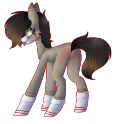 Size: 3439x3571 | Tagged: safe, artist:umiimou, oc, oc only, oc:nick, earth pony, pony, butt, clothes, high res, male, plot, simple background, socks, solo, stallion, tongue out, transparent background