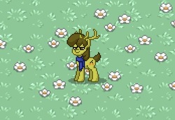 Size: 1391x954 | Tagged: safe, artist:spyrosparx, oc, oc only, oc:amber berry, pony, pony town, antlers, clothes, flower, grass, scarf