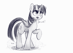 Size: 4067x2956 | Tagged: safe, artist:thefloatingtree, twilight sparkle, alicorn, pony, g4, dialogue, female, grayscale, high res, mare, monochrome, sketch, solo, twilight sparkle (alicorn), u wot m8