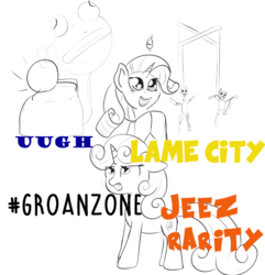 Size: 897x929 | Tagged: safe, artist:cosmonaut, rarity, sweetie belle, pony, g4, hashtag, meme, monochrome