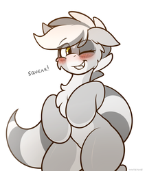 Size: 3000x3500 | Tagged: safe, artist:whitepone, oc, oc only, oc:bandy cyoot, pony, raccoon pony, bipedal, blushing, chest fluff, cute, floppy ears, grin, high res, one eye closed, smiling, solo
