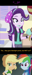 Size: 592x1400 | Tagged: safe, artist:equestrialeague, screencap, applejack, rainbow dash, starlight glimmer, sunset shimmer, equestria girls, equestria girls specials, g4, my little pony equestria girls: mirror magic, clothes, confused, confusion, female, food, ice cream, meme, pants