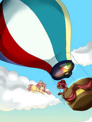 Size: 1500x2000 | Tagged: safe, artist:rosewend, oc, oc only, oc:rosie, oc:ruef, pony, hot air balloon