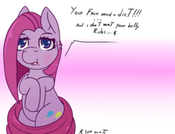 Size: 1300x1000 | Tagged: safe, artist:lazerblues, pinkie pie, earth pony, pony, g4, bipedal, blushing, chubby, female, looking at you, pinkamena diane pie, solo