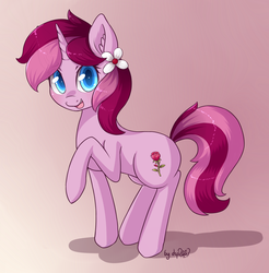 Size: 1783x1813 | Tagged: safe, artist:dsp2003, oc, oc only, oc:rosebud, pony, unicorn, blushing, cute, female, gradient background, looking at you, mare, open mouth, simple background, solo