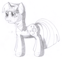 Size: 1366x1303 | Tagged: safe, artist:aafh, twilight sparkle, pony, unicorn, g4, female, monochrome, solo, traditional art