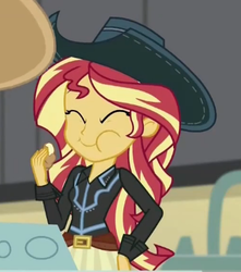 Size: 360x408 | Tagged: safe, screencap, sunset shimmer, equestria girls, equestria girls specials, g4, my little pony equestria girls: dance magic, cowgirl, cropped, cute, eating, female, imagine spot, shimmerbetes, solo