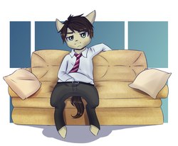 Size: 1700x1400 | Tagged: safe, artist:silbersternenlicht, oc, oc only, pony, al bundy, clothes, couch, married with children, necktie, scratching, sitting, solo