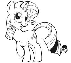 Size: 1341x1199 | Tagged: safe, artist:pinkiepie6680, rarity, pony, unicorn, g4, female, happy, lineart, mare, monochrome, raised hoof, solo