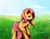 Size: 1400x1080 | Tagged: safe, artist:miokomata, fluttershy, pegasus, pony, g4, fangs, female, grass, looking back, mare, rear view, solo