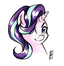 Size: 612x626 | Tagged: safe, artist:valkyrie-girl, starlight glimmer, pony, unicorn, g4, bust, female, looking at you, marker drawing, portrait, simple background, solo, traditional art, white background