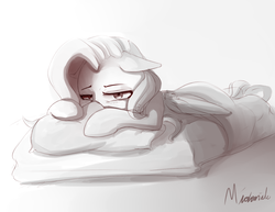 Size: 1400x1080 | Tagged: safe, artist:miokomata, fluttershy, pegasus, pony, g4, bed, cute, female, mare, shyabetes, solo