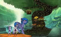 Size: 5000x3000 | Tagged: safe, artist:skyhellef, oc, oc only, fairy, pegasus, pony, forest, high res, size difference