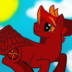 Size: 800x800 | Tagged: safe, artist:legendoflink, oc, oc only, oc:auburn winds, pegasus, pony, attempted background, cute, flying, looking back, simple background, smiling