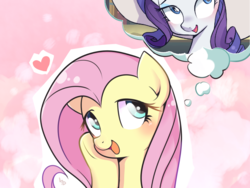 Size: 1024x768 | Tagged: safe, artist:haden-2375, edit, fluttershy, rarity, pegasus, pony, unicorn, g4, cute, female, lesbian, mare, ship:flarity, shipping, shyabetes, smiling, solo, thought bubble