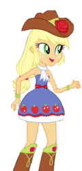 Size: 352x731 | Tagged: safe, artist:jeffersonfan99, applejack, equestria girls, g4, bare shoulders, boots, clothes, fall formal outfits, female, shoes, simple background, skirt, sleeveless, solo, strapless