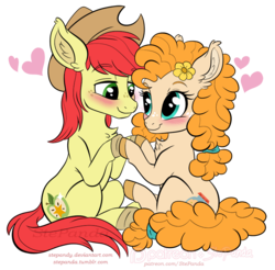 Size: 779x766 | Tagged: safe, artist:stepandy, bright mac, pear butter, earth pony, pony, g4, the perfect pear, blushing, duo, eye contact, female, looking at each other, male, ship:brightbutter, simple background, smiling, straight, transparent background, watermark