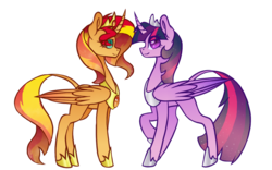 Size: 1280x800 | Tagged: safe, artist:miiv12, sunset shimmer, twilight sparkle, alicorn, pony, g4, alicornified, alternate universe, base used, female, future, lesbian, race swap, shimmercorn, ship:sunsetsparkle, shipping, simple background, transparent background, twilight sparkle (alicorn)