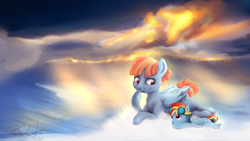 Size: 3840x2160 | Tagged: safe, artist:pucksterv, rainbow dash, windy whistles, pegasus, pony, g4, cloud, cute, dashabetes, duo, female, filly, filly rainbow dash, goggles, high res, mare, mother and daughter, younger