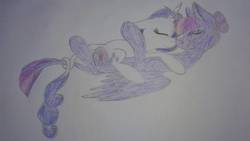 Size: 1280x720 | Tagged: safe, artist:mintybelle2, rarity, twilight sparkle, alicorn, pony, g4, female, lesbian, ship:rarilight, shipping, traditional art, twilight sparkle (alicorn)