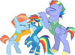 Size: 4108x3001 | Tagged: safe, artist:cloudy glow, bow hothoof, rainbow dash, windy whistles, pony, g4, parental glideance, eyes closed, father and child, father and daughter, female, high res, husband and wife, male, mother and child, mother and daughter, noogie, rainbow dash's parents, simple background, transparent background, trio, vector