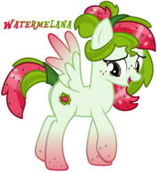 Size: 1700x1856 | Tagged: safe, artist:monkfishyadopts, oc, oc only, oc:watermelana, pony, base used, colored wings, freckles, gradient hooves, gradient wings, melon, simple background, solo, transparent background