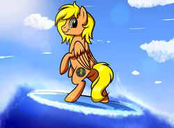 Size: 1900x1400 | Tagged: safe, artist:daromius, oc, oc only, oc:lost thunder, pegasus, pony, male, ocean, solo, stallion, surfboard, surfing