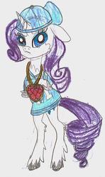 Size: 920x1557 | Tagged: safe, artist:m0nster-c00kie, rarity, pony, unicorn, g4, 30 minute art challenge, baseball cap, bipedal, cap, clothes, crossed arms, female, fire ruby, hat, jersey, mare, solo, traditional art, unamused