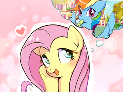 Size: 1024x768 | Tagged: safe, artist:haden-2375, edit, fluttershy, rainbow dash, pegasus, pony, g4, blushing, cute, daaaaaaaaaaaw, dashabetes, female, food, hnnng, hoof hold, lesbian, looking at you, mare, nom, popsicle, puffy cheeks, ship:flutterdash, shipping, shyabetes, smiling, spread wings, thought bubble, underhoof, wide eyes, wings