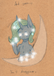 Size: 1107x1572 | Tagged: safe, artist:nahmaybetomorrow, trixie, pony, unicorn, g4, disappear, female, glowing eyes, mare, moon, solo