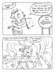 Size: 849x1100 | Tagged: safe, artist:circe, rarity, anthro, comic:soreloser, g4, black and white, comic, grayscale, it's a trap, monochrome, squee, traditional art