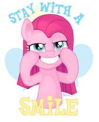 Size: 1300x1600 | Tagged: safe, artist:tina-de-love, pinkie pie, earth pony, pony, g4, bust, cutie mark background, egalitarianism, fake smile, female, forced smile, pinkamena diane pie, simple background, smiling, solo, transparent background