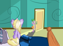 Size: 15599x11490 | Tagged: safe, artist:peppertech, dinky hooves, spike, dragon, pony, fanfic:blonde moments, g4, absurd resolution, cute, fanfic, fanfic art, fuzzy pony, spikabetes