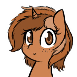 Size: 512x512 | Tagged: safe, artist:rice, oc, oc only, oc:sign, pony, unicorn, bust, female, freckles, looking at you, mare, simple background, smiling, solo, transparent background