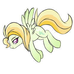 Size: 2200x2200 | Tagged: safe, artist:waffleponypanda, oc, oc only, oc:golden sap, pony, female, flying, high res, magical lesbian spawn, offspring, parent:fluttershy, parent:lightning dust, simple background, solo, spread wings, white background, wings